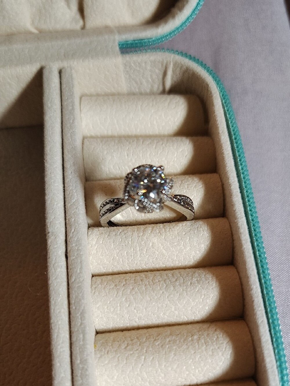 Sterling Silver Clear Stone Halo Engagement Ring - White